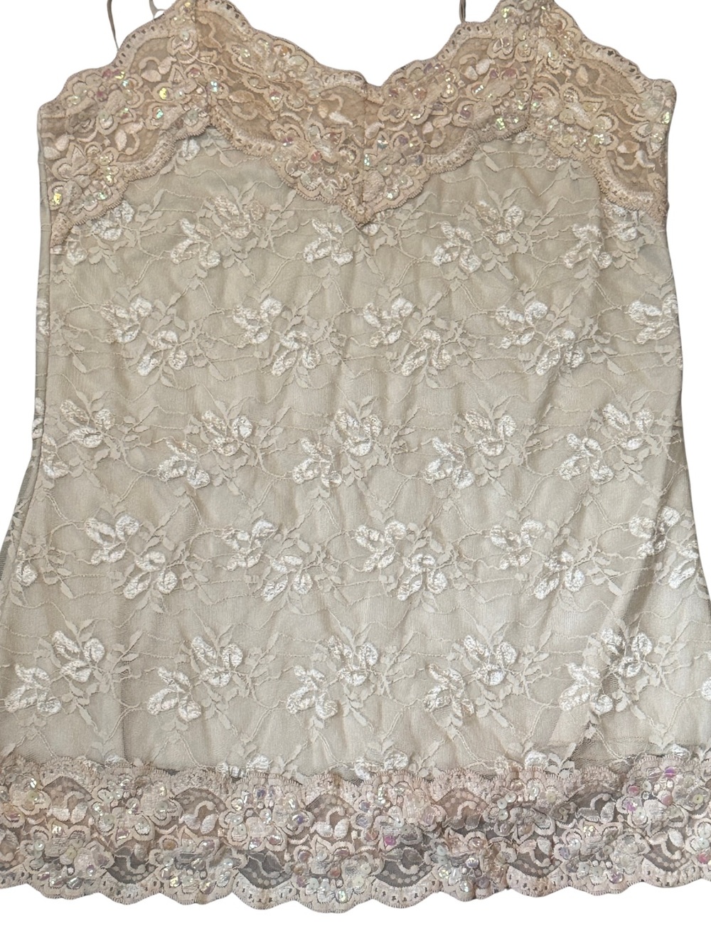 Vintage y2K Lace Embellished Cami Tank Top - Champagne